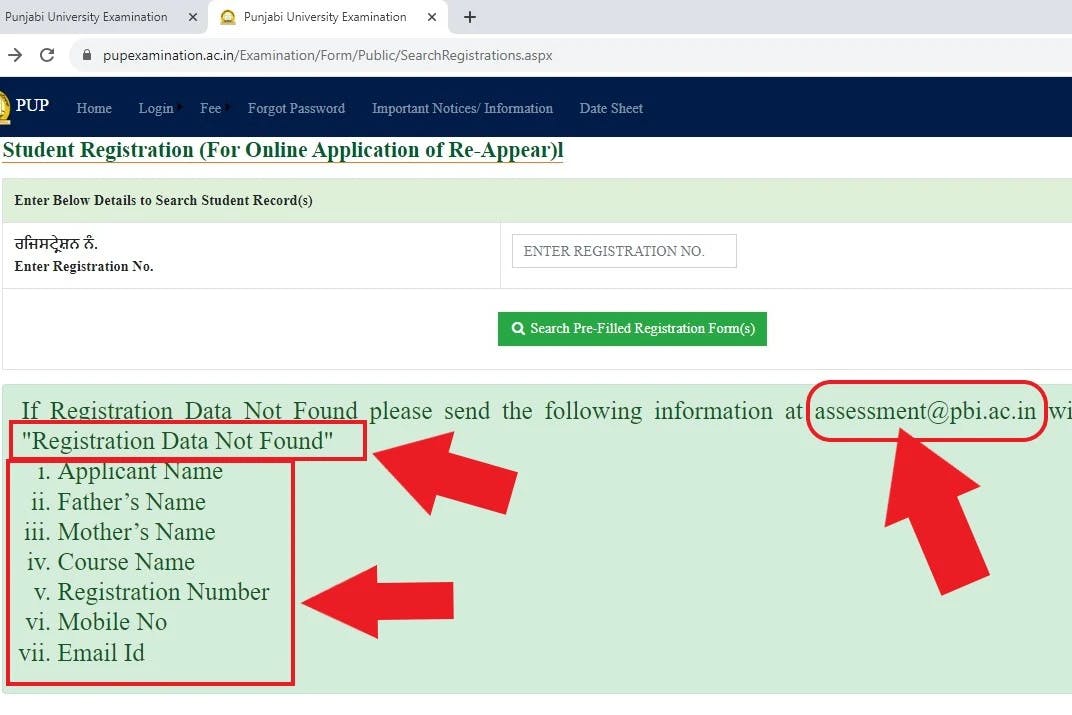 Registration Data Not Found Reappear form Punjabi University Patiala Image-4